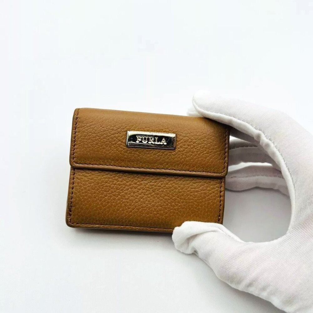 Furla Bi Fold Wallet Men Tan Authentic Leather